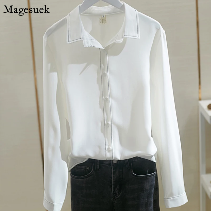 

Autumn Casual White Shirt Women Long Sleeve Straight Cardigan Chiffon Blouse Women Office Lady Women Blouses Shirts Blusas 8922