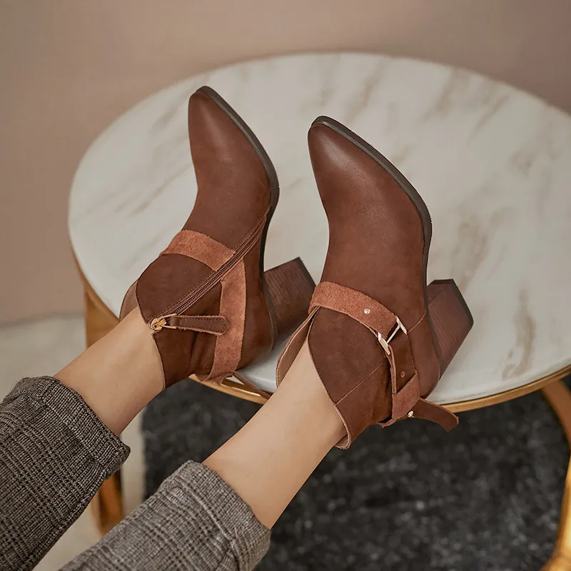 

FEDONAS Elegant Metal Buckle Women's Ankle Boots Round Toe Thick Heels Pumps 2020 Autumn Winter Working Office Lady Shoes Woman