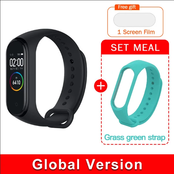 EN Add Grass green Глобальная версия,, xiaomi mi band, 4 цвета, экран,, новейший музыкальный умный Браслет, пульсометр, фитнес, 135 мА/ч, bluetooth 5,0 - Цвет: EN Add Grass green