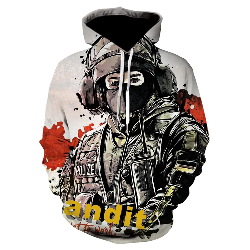 Мужская толстовка с капюшоном черная эффектом Радуга Six Siege|Мужские толстовки и