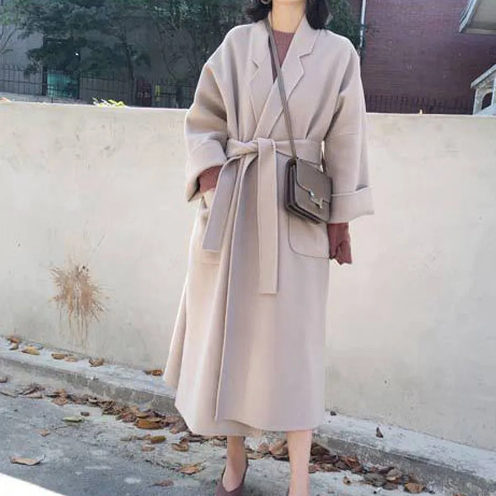 Женское длинное шерстяное пальто SAGACE свободное повседневное размера плюс в