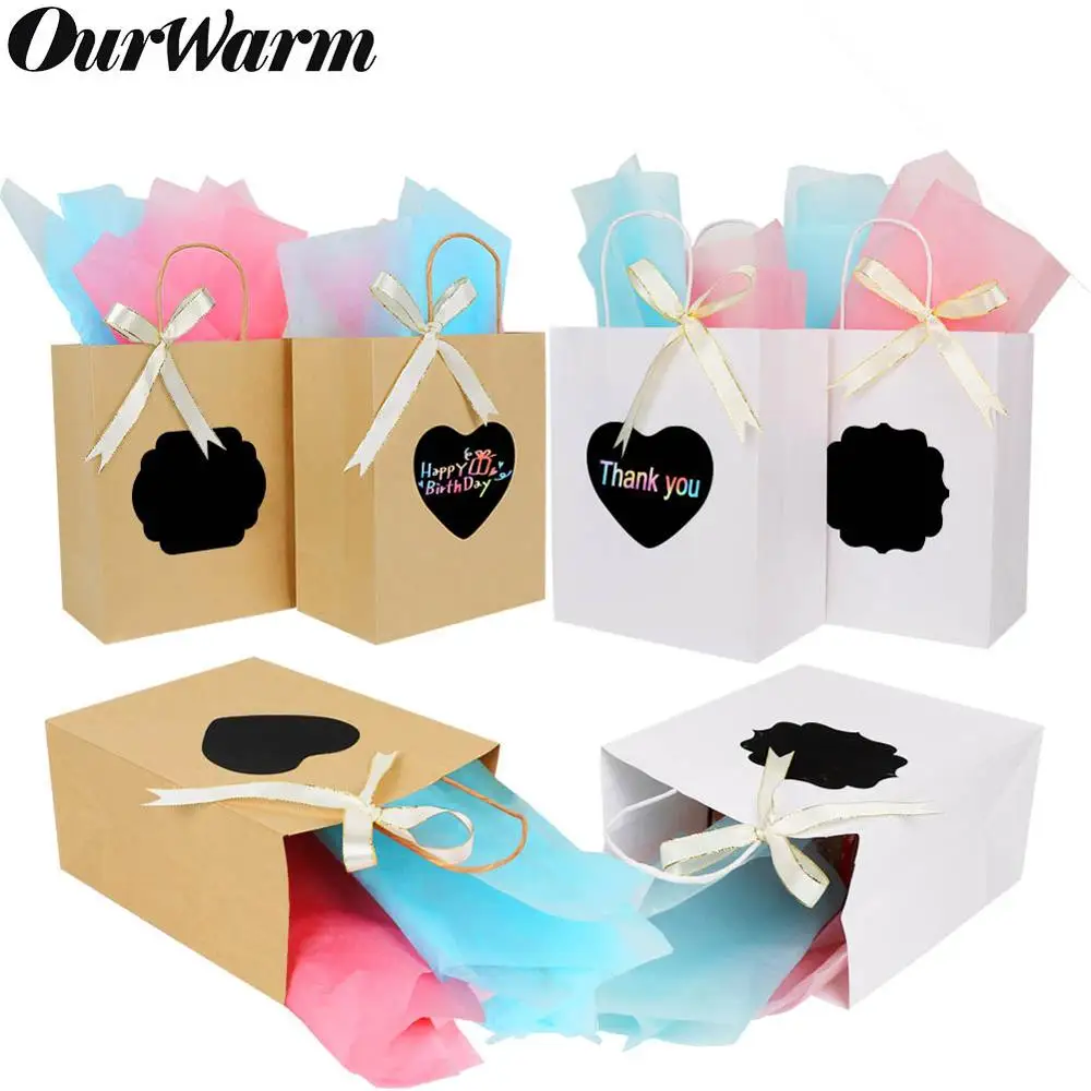 OurWarm 6 шт DIY подарочные пакеты с царапинами бумажные панели тканевая лента коричневый/белый крафт-бумажный мешок свадебный подарок для гостя Sac Cadeau