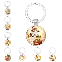 new small kitchen girl fashion keychain for family jewelry gift round key ring