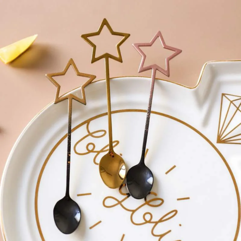 

304 Stainless Steel Mixing Stirring Spoon Creative Colorful Star Shaped Small Spoon Dessert Coffee Ice Kitchen Tea Spoons
