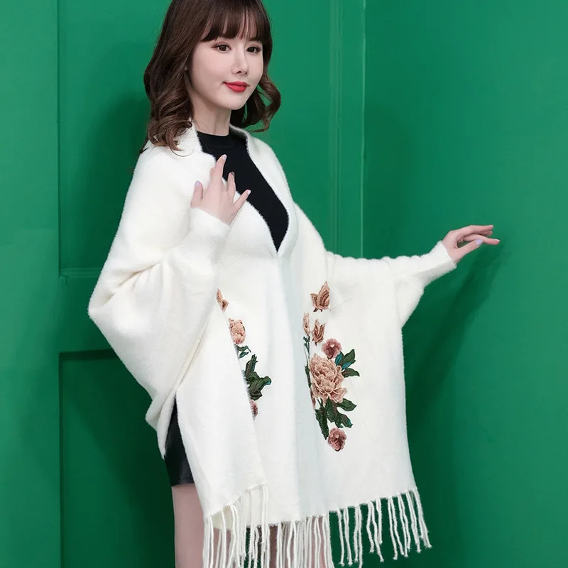 Factpry Price Mink Wool Feeling Women Winter Poncho With Sleeve Shawls and Wraps Pashmina Scarf Stoles Capes |