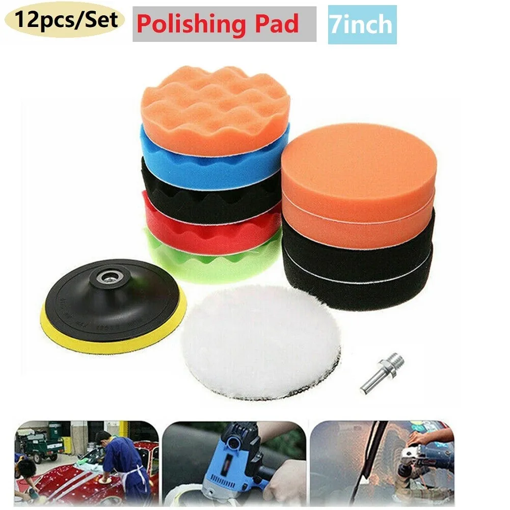 

12pcs 7inch Car Polishing Pad Waxing Sponge Wheel Polishing Disc M14 Adapter Polishing Sealing Glaze Power Tools Accessories