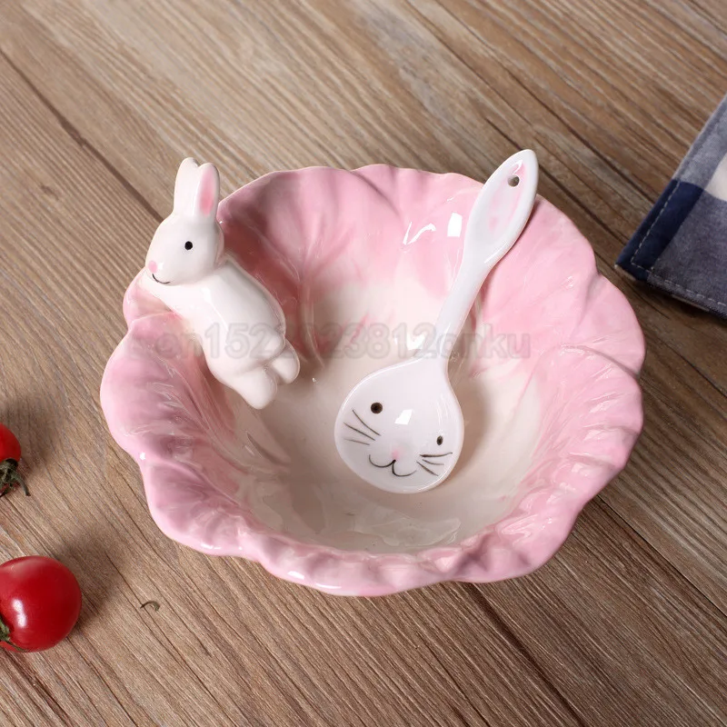 Керамическая миска с мультяшными кроликами блюда в капусте тарелка фруктовый