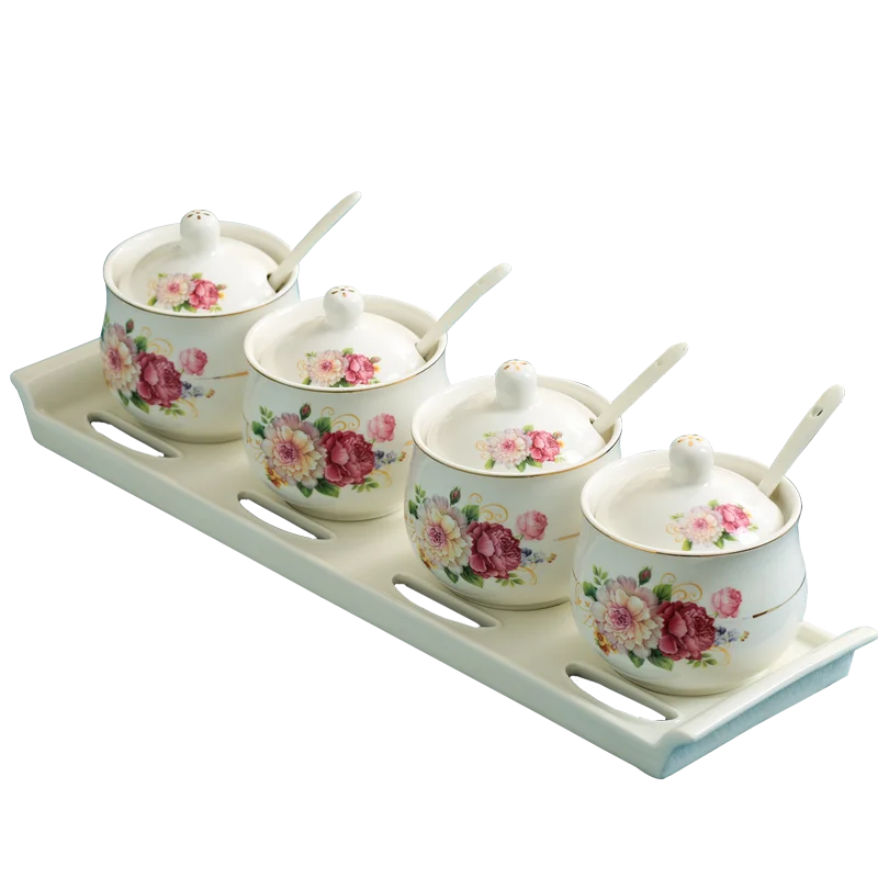

Three or Four Gilt Seasoning Jars Creative Kitchen Household Condiments Seasoning Box Ceramic Salt Shaker Seasoning Box Set