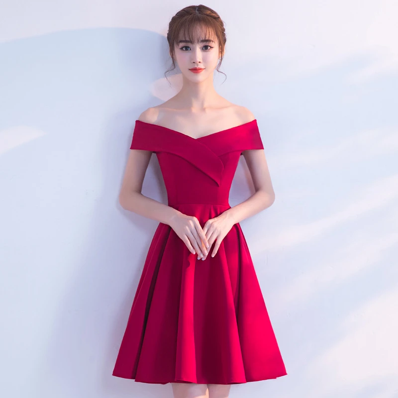 Red No Shoulder Short Cheongsam Modern Bride Marry Gown Qi Pao Women ...