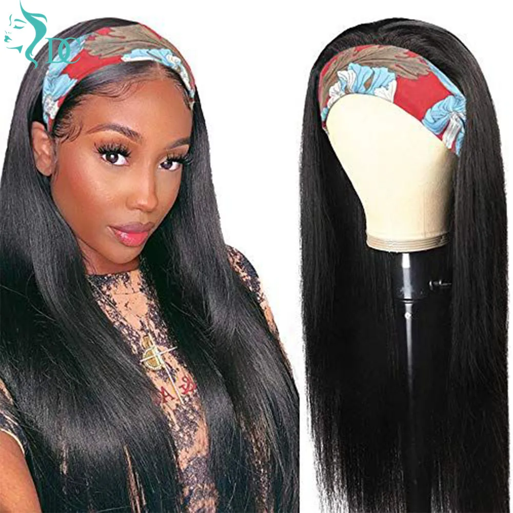 

DC Straight Human Hair Wigs Straight No Glue Brazilian Headband Wig Remy Full Machine Made Wig 150% Density