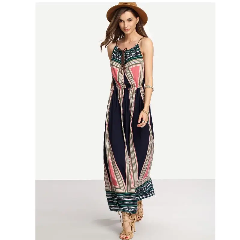 Сексуальное летнее платье с глубоким шнурком и открытой спиной женское