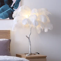 ostrich feather all copper brass resin table lamp europen style tripod desk light led bedside romantic princess decor lighting