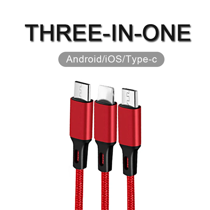 3 в 1 USB кабель type C type-c iOS Micro USB кабели Android 5V2A Быстрая зарядка провод зарядного устройства нейлоновый шнур для мобильного телефона