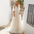 Кружевное Тюлевое свадебное платье UZN цвета слоновой кости с аппликацией, с V-образным вырезом и полурукавами-фонариками, свадебное платье на молнии сзади, платья для невесты