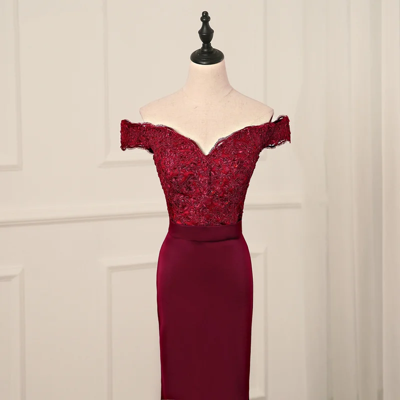 Женское вечернее платье с юбкой годе длинное Бордовое открытой спиной и
