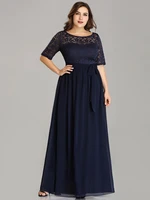 plus size evening dresses o neck three quarter a line lace floor length gown 2022 ever pretty of navy blue elegant prom dress