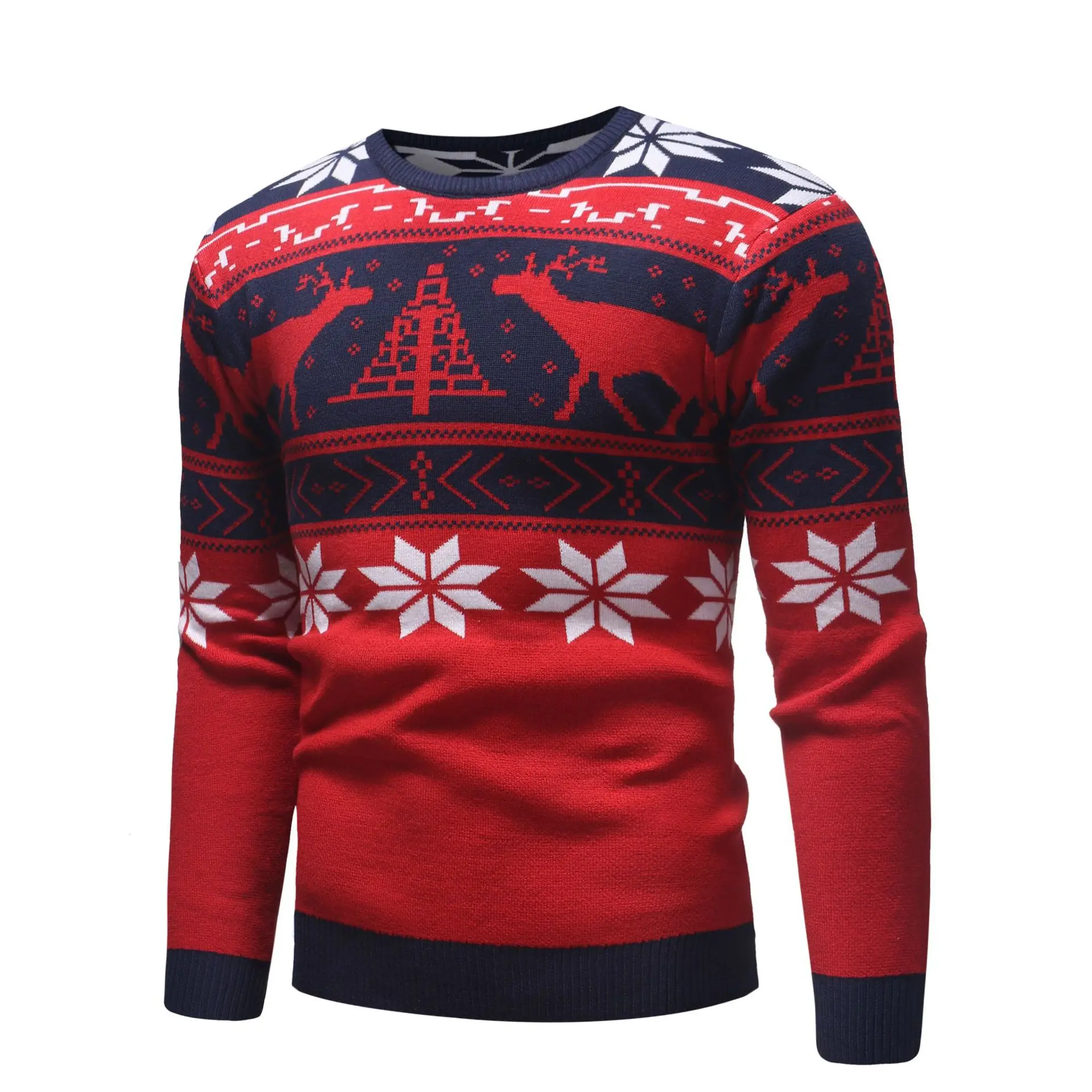 Мужской Повседневный свитер с круглым вырезом принтом оленя Осень-зима