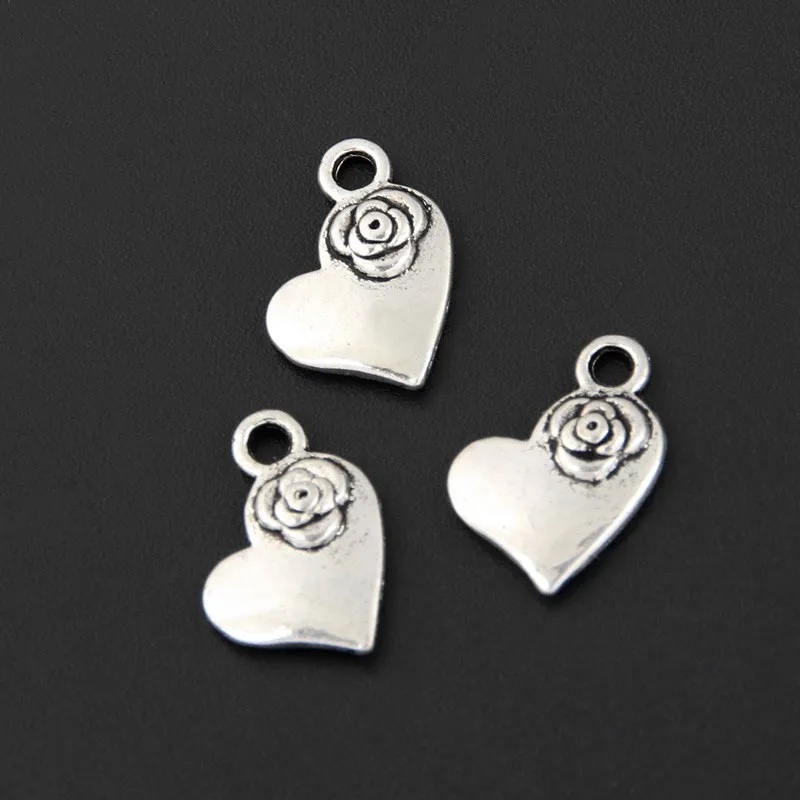 

Подвески в виде сердца розы, серебристые, 10x14 мм, 50 шт., аксессуары ручной работы