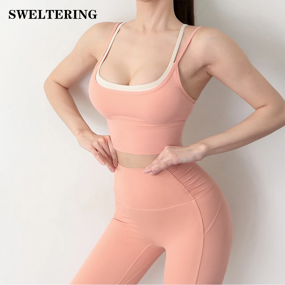 

Сексуальный женский костюм для йоги, спортивная одежда для тренировок в тренажерном зале, подходящий по цвету бюстгальтер для йоги + леггин...