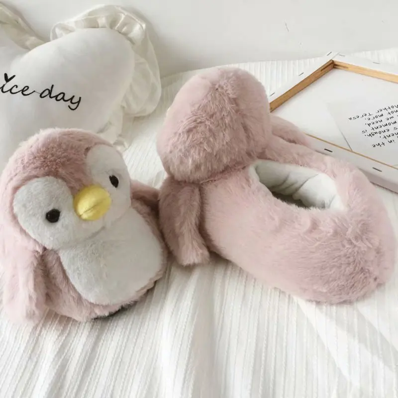 

Girl Indoor Pink penguin Warm Girl Slippers Cute Animal Winter Home Girl Warm Cotton Plush Head Silent Indoor Flor Girl Shoes