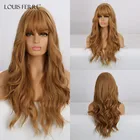 Парики LOUIS FERRE длинные светильник вые, светлые, медовые, волнистые, с челкой, термостойкие синтетические волосы, парики для косплея для женщин, афро