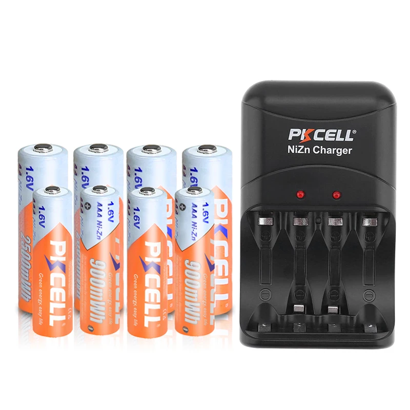 

4PCS 1.6V NI-ZN AAA battery +4pcs AA rechargeable batteries packed with NIZN Battery charger for AA/AAA NI*-ZN battery PKCELL