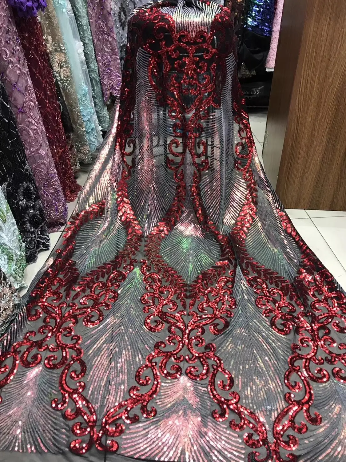 

shining sequins lace fabric popular african french lace with sequins 5yards net tulle lace with sequins for dress JYSE221