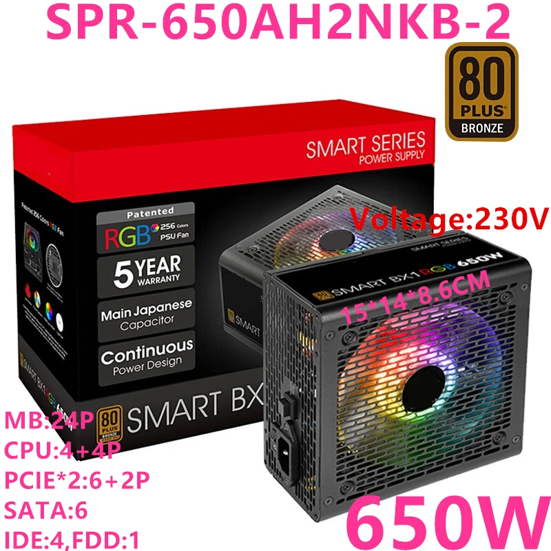 

New PSU For Thermaltake(Tt) Brand Smart BX1 RGB 650W ATX 80plus Bronze Silent Power Supply 650W Power Supply SPR-650AH2NKB-2