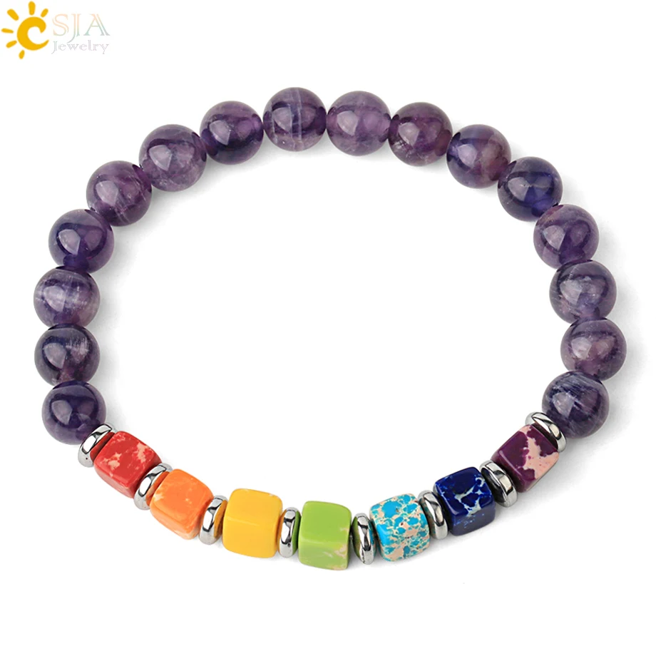 Женские браслеты из натурального камня CSJA квадратные 7 Чакры бирюзы с исцеляющим