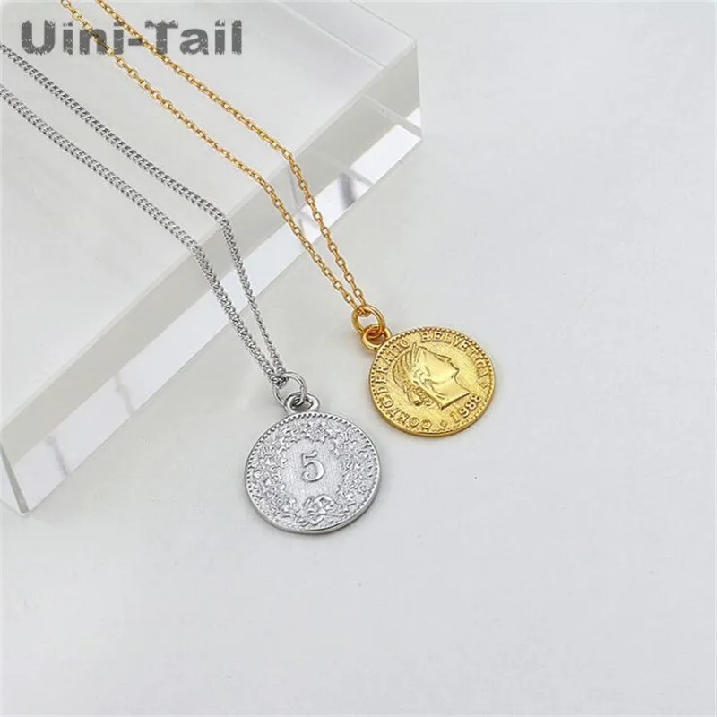 Ожерелье Uini Tail из серебра 925 пробы с подвеской в виде монеты|Ожерелья| |