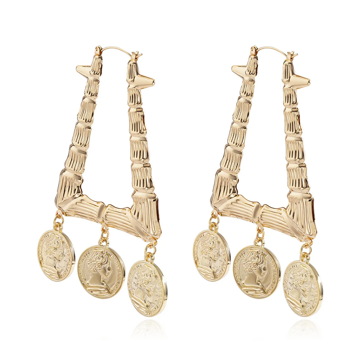 

Human Head Vintage Style Tarnish Free Gold Plated Screw Twisted Smooth Chunky Stainless Steel Hoop Earrings For Women