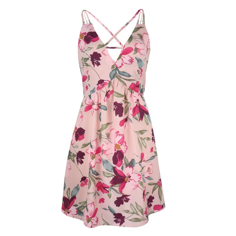 

Summer Women's Dresses Slim Bandage Suspender A-Line Robes Ladies Printed Floral Pattern Loose Waist Dress Casual Fashion 2021