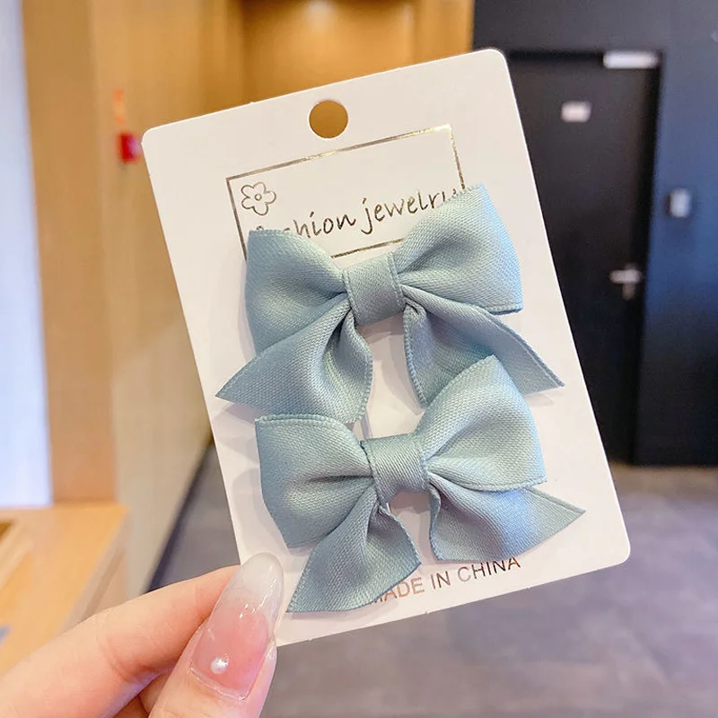 

2Pcs/Set Korean Sweet Solid Color Bows Hair Clip For Kids Girls Boutique Handmade Hairpins Barrettes Headwear Hair Accessories