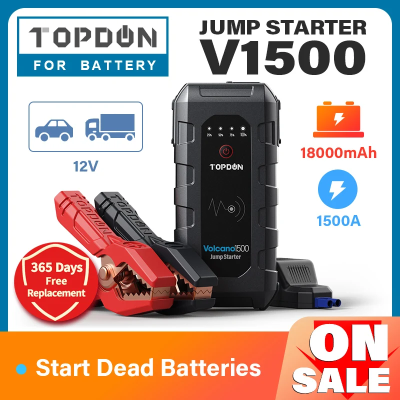 Автомобильное пусковое устройство Topdon V1500 аккумулятор внешний 1500 А