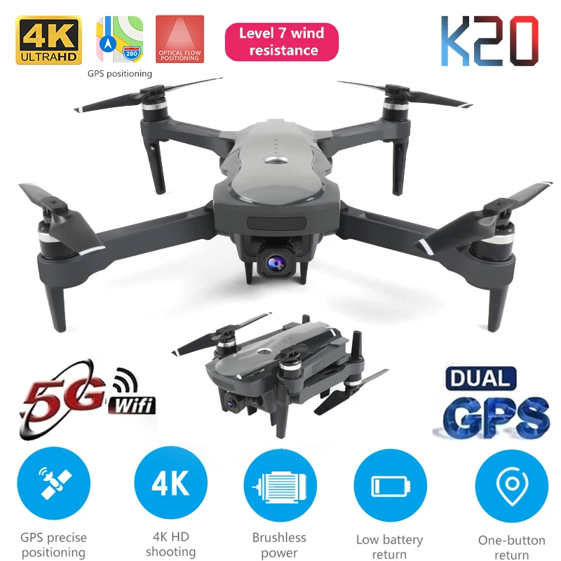Дрон K20 с бесщеточным двигателем 5G gps 4K HD Двойная камера Профессиональный складной Квадрокоптер 1800 м радиоуправляемая игрушка подарок для мальчика