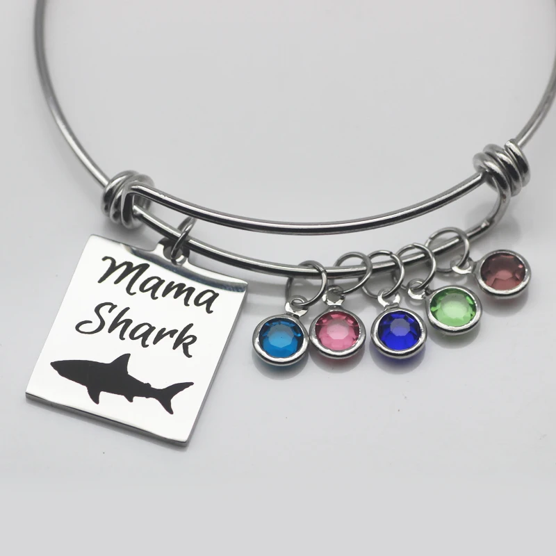Exquisite Stainless Steel Bangle Newest High Quality Birthstone Mama Shark Bracelet Bangles Jewelry for Mother YP4135 | Украшения и