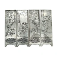 chinese old tibetan silver relief bogu vase pattern screen feng shui decoration
