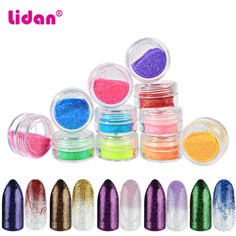 Lidan 12 коробок лазерные блестящие хромированные ногти блеск пыль макияж маникюр