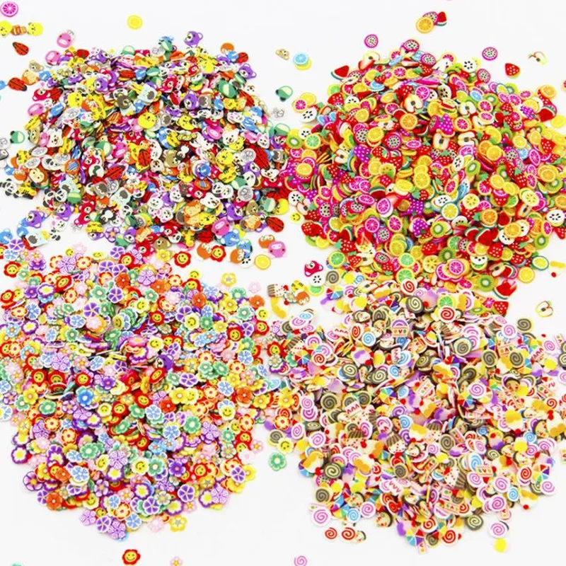 

Wholesale JY 1KG DIY Toys Accessories Crystal Mud Filling Manicure Phone Case Soft Pottery Fruit Slice 0.5mm Caitao