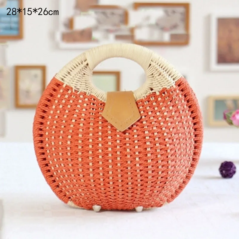 BT501Orange Соломенная Сумка, женская сумка, пляжная сумка через плечо, ручная работа, тканая, летняя, для путешествий, для дам, круглая, из ротанга, сумки, женские сумки - Цвет: BT501Orange