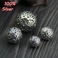 925 sterling silver color round hollow spacer beads retro handmade charm ball beads diy bracelets jewelry making findings