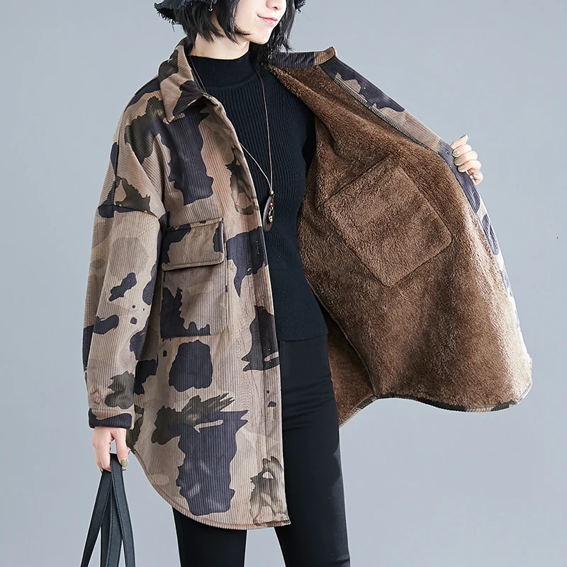 Max LuLu 2019 Korean Corduroy Streetwear Winter Thicken Warm Ladies Quilted Coats Women Casual Printed Jacket Camouflage Clothes |