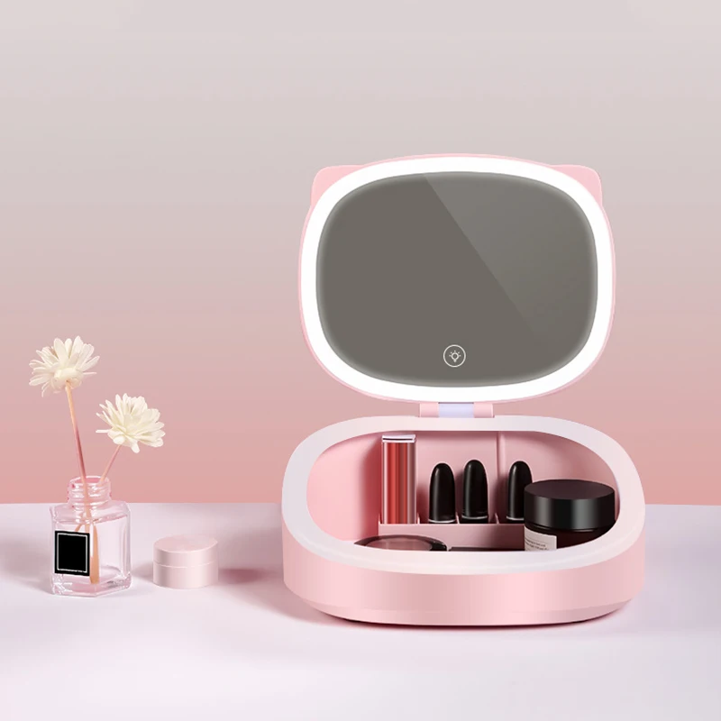 Светодиодное зеркало для макияжа с ящиком хранения косметики настольное