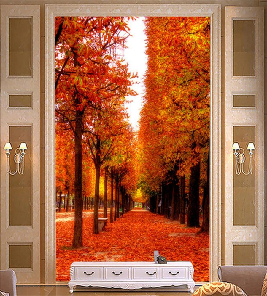 Большой заказ обои на Золотой авеню Цю Лин красивые пейзажи прохода фона стены