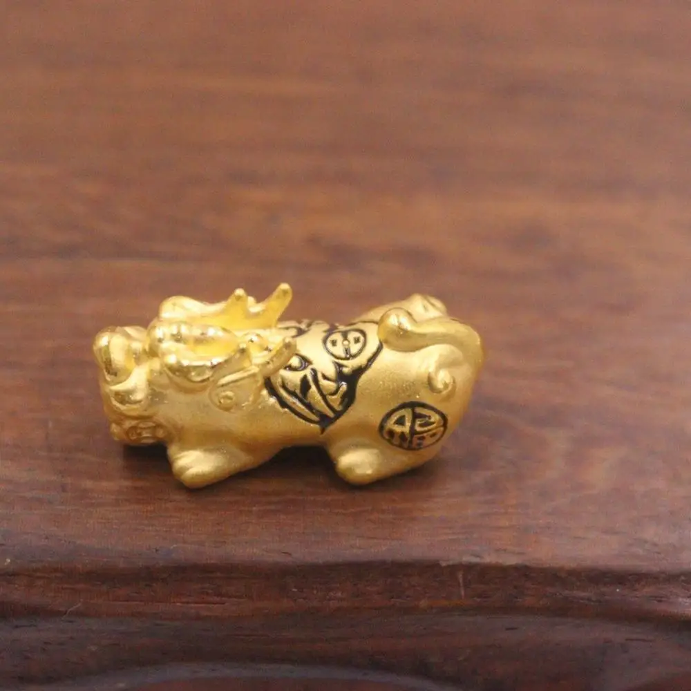 

New Pure 24K 3D Yellow Gold Bead 23x10mm Beatuiful Stoving Varnish Patten PiXiu Bead Symbol Of Luck And Wealth