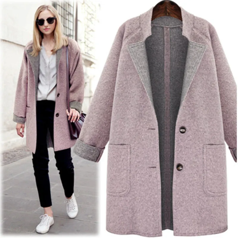 

Large Size Woolen Coat European American Casual Windbreaker Mid-Long Single-breasted Basic Paragraph Woolen Jacket Autumn Winter