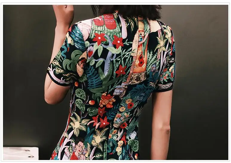 Женское шелковое платье cheongsam с коротким рукавом, Ретро стиль, воротник-стойка, платье cheongsam, цветочный принт, qipao, улучшенное китайское платье
