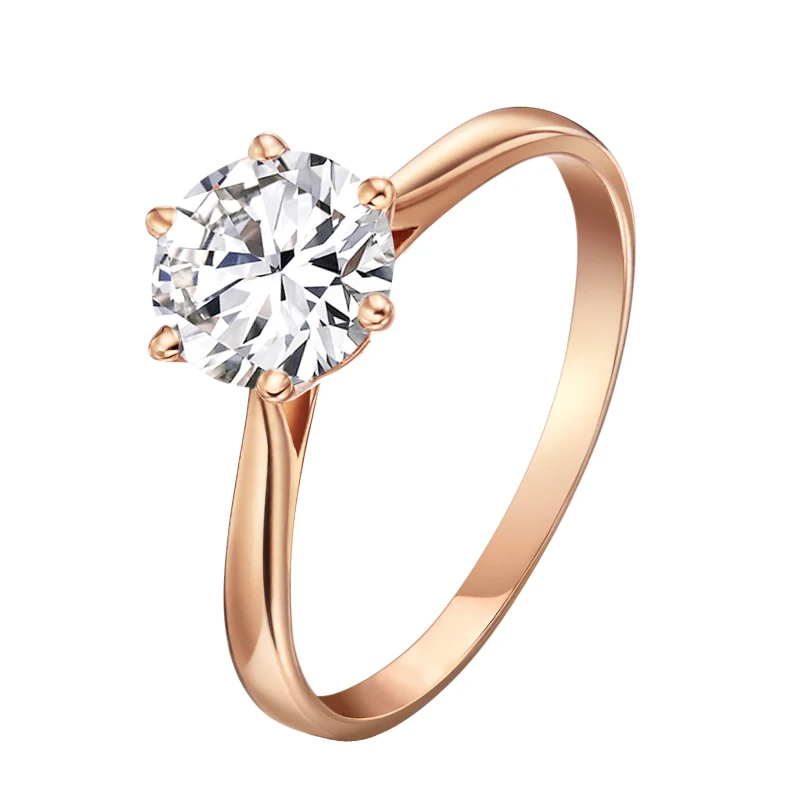 

Кольцо из розового золота 14 карат, 6 закрепок, круглый бриллиант огранки, Муассанит, ювелирные изделия, Подарок на юбилей, обручальное кольцо