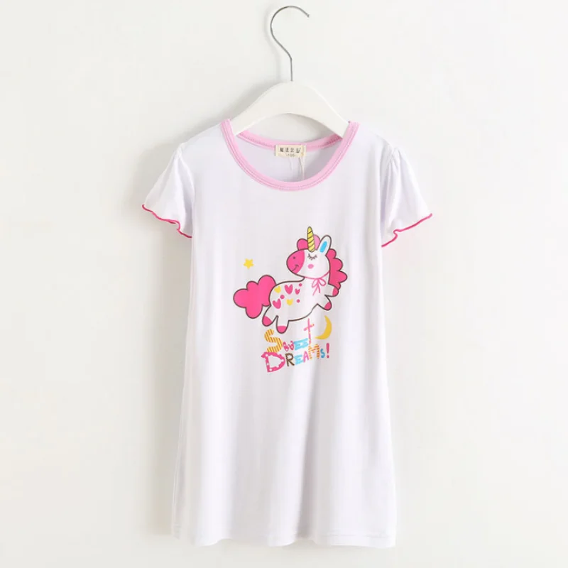 Mom Susy Baby Clothes Modal Cartoon Nightdress Summer Princess Pajamas Dress Unicorn Girls Children Tshirt Sleepwear 2-12Y | Мать и