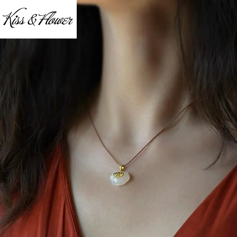 

KISS&FLOWER NK163 Fine Jewelry Wholesale Fashion Woman Girl Bride Birthday Wedding Gift Vintage RUYI Lock 24KT Gold Necklace